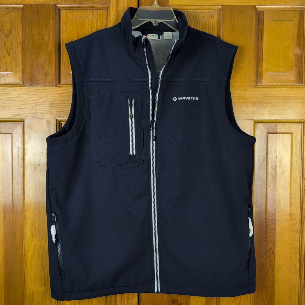 Clique Softshell Vest Men Large Navy Blue Excellent Waystar Logo Full Zip Fleece
